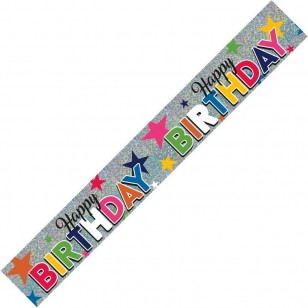 Multi Colour Holographic Happy Birthday Banner
